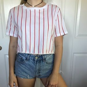 baseball-style striped top